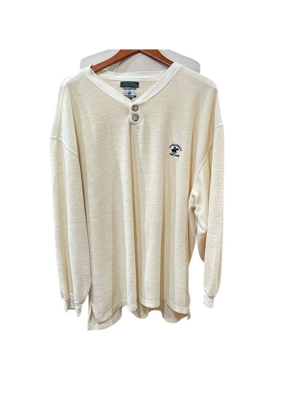 Beverly Hills Polo Club Terry Cloth Henley Shirt SZ XL Cream
